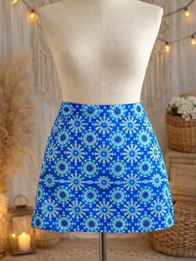 Tranquility Kaleidoscope Blue Teal Mandala Skort XL Boho Athleisure Golf Travel